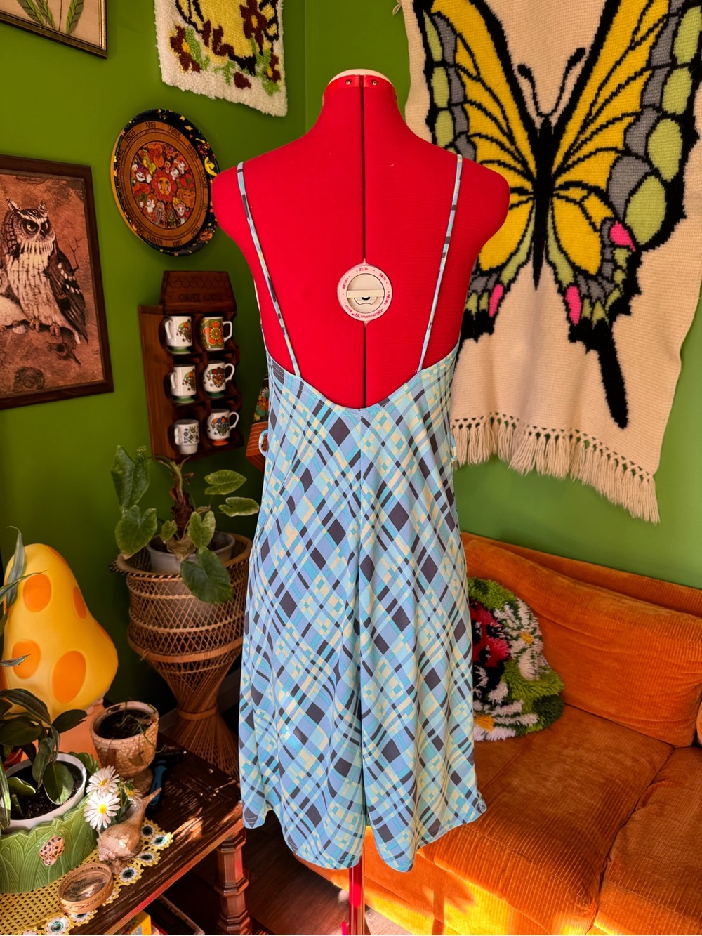 Vintage 2000s le chateau Light Blue Plaid Sleeveless Dress - Picture 3 of 4
